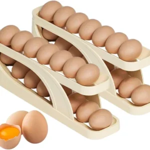 Egg Organizer Automatic Scrolling Egg Rack, Double Layer Egg Dispenser, Counter Top Egg Storage Tray