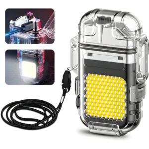 Transparent Bright Cob Led Flashlight With Dual Arc Plasma Beam Electric Lighter